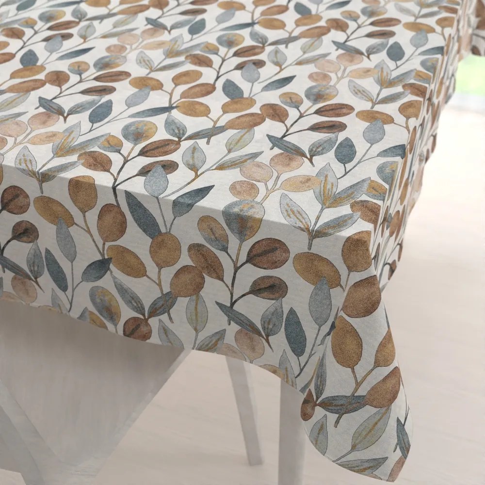 Biante Dekoračný obdĺžnikový obrus Porto PRT-009 Modro-hnedé listy na režnom 130x220 cm