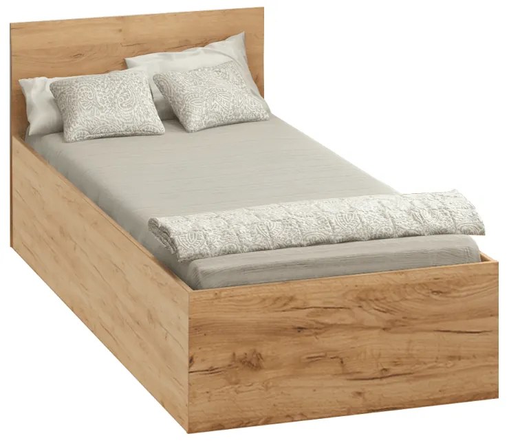 Posteľ s kovovým roštom a úložným priestorom, 90x200, dub craft zlatý, DOLI