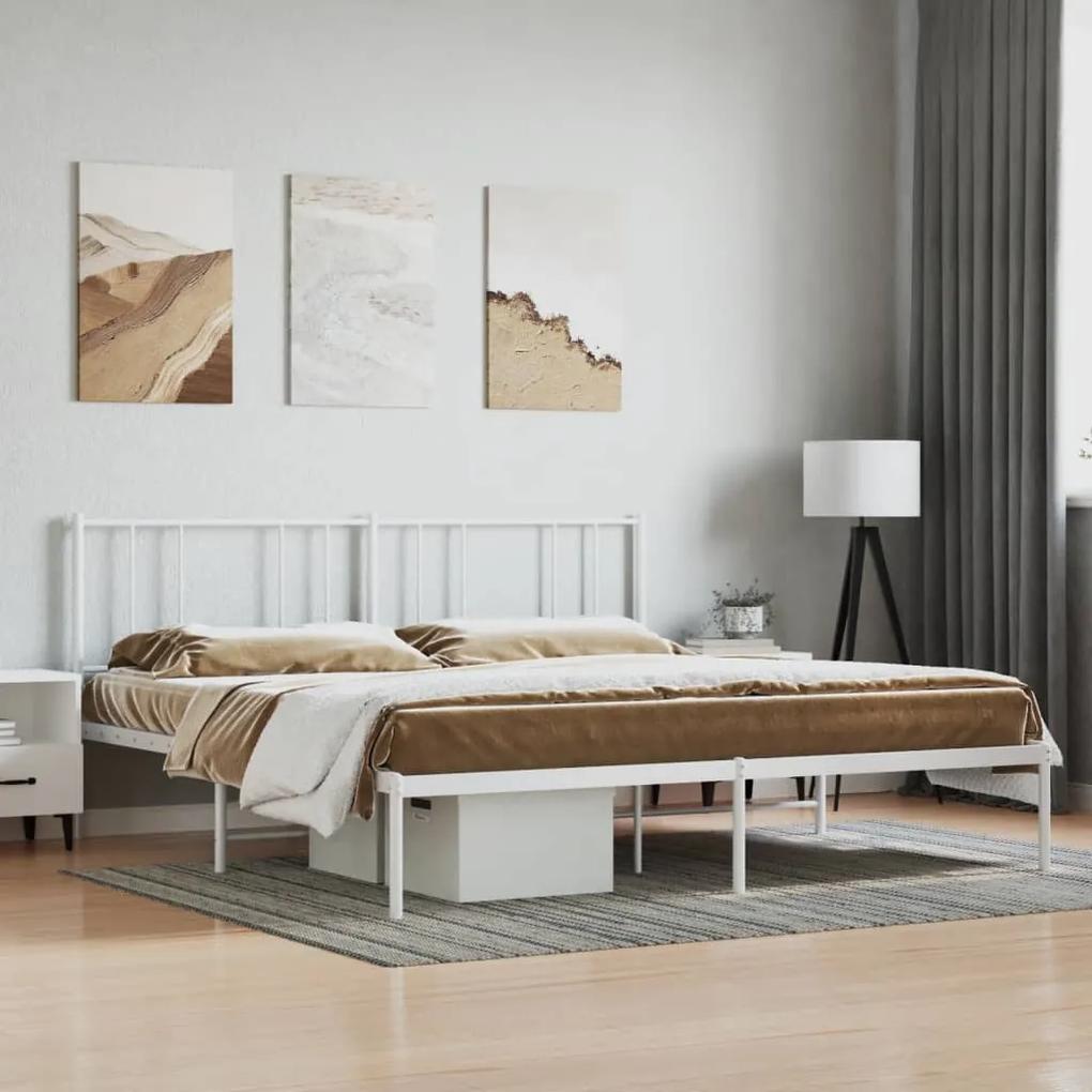 Kovový rám postele s čelom biely 183x213 cm 352534