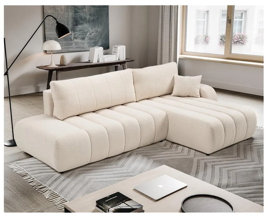 Rozkladacia rohová sedacia súprava DESIO s úložným priestorom v tvare L, pravé prevedenie, béžová