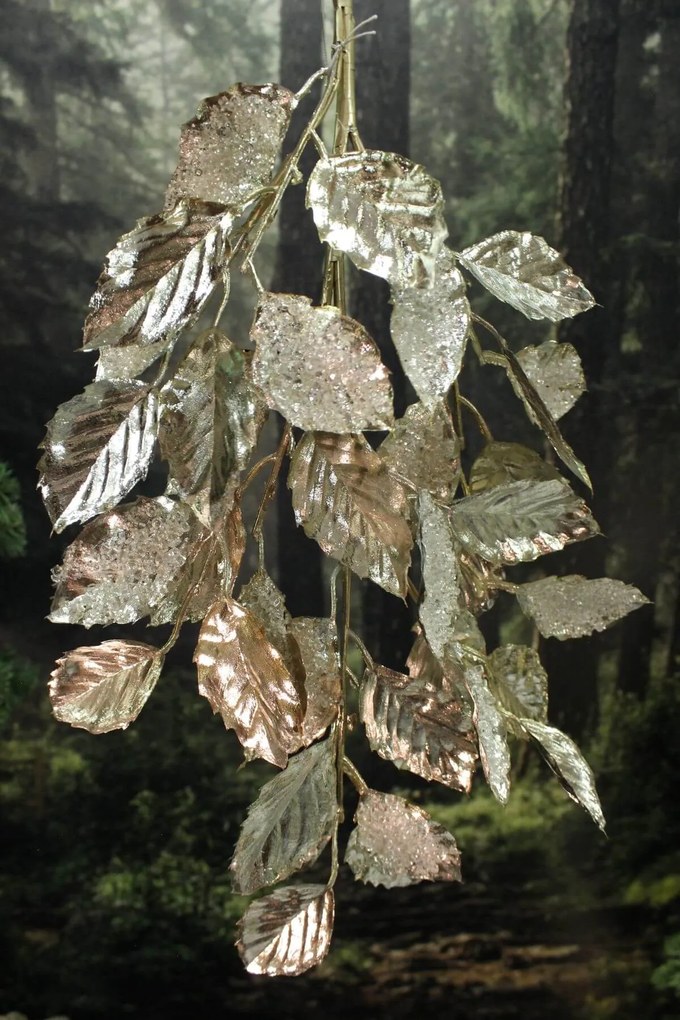 Zlaté svetlé lesklé listy na konári 81cm