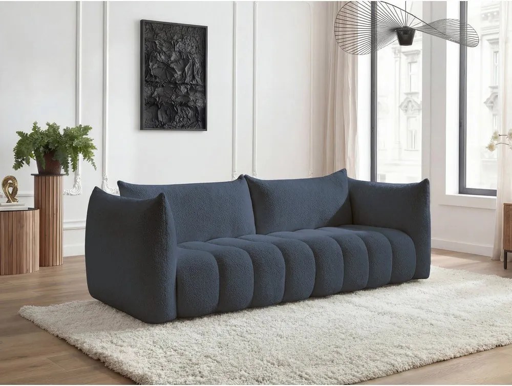 Tmavomodrá pohovka z textílie buklé 286 cm Azra – Bobochic Paris