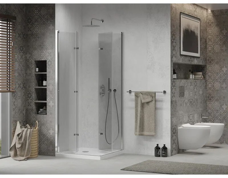 Mexen Lima Duo, sprchovací kút s 2-krídlovými skladacími dverami 70 (dvere) x 70 (dvere) cm, 6mm číre sklo + slim sprchová vanička 5cm biela, 856-070-070-01-02-4010