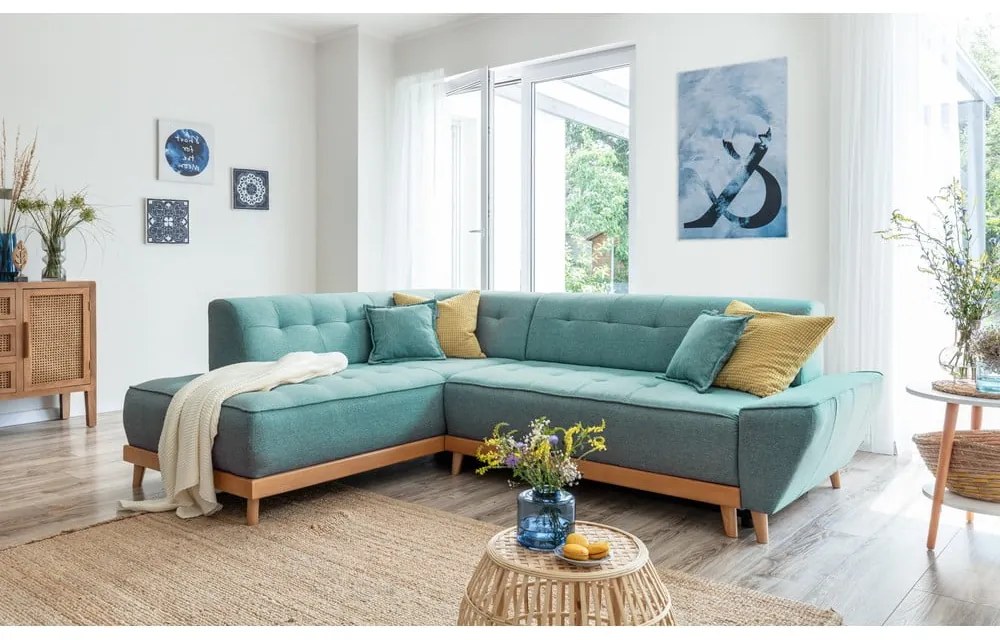 Tyrkysovomodrá rozkladacia rohová pohovka (ľavý roh) Dazzling Daisy – Miuform