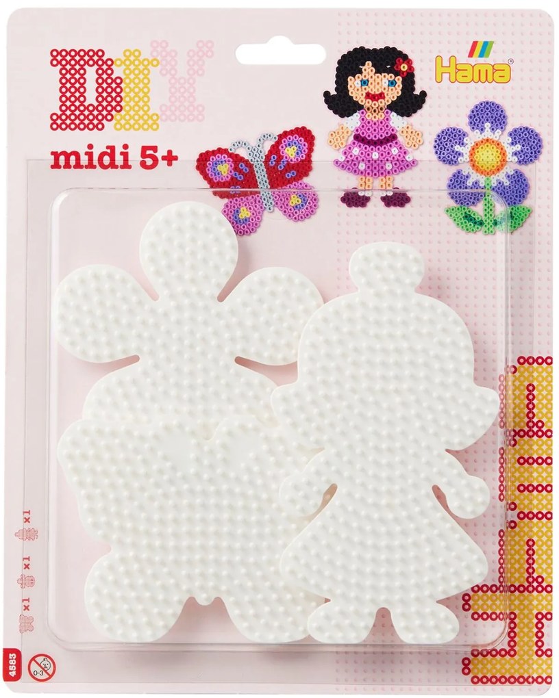 Hama Midi – podložky – motýľ, kvetina, dievčatko