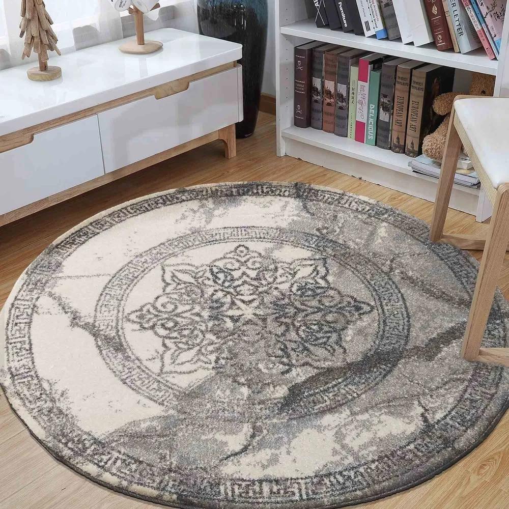DomTextilu Štýlový sivý okrúhly koberec so vzorom mandaly 38629-198265