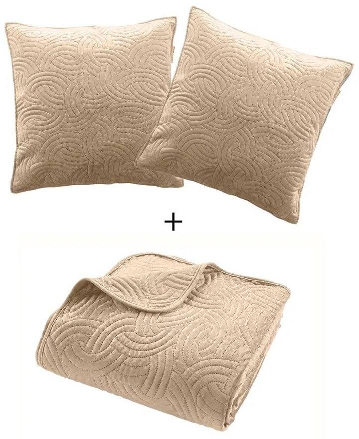 Svetlohnedá zamatová súprava plédu a obliečky na vankúš 240x260 cm Solange – douceur d'intérieur