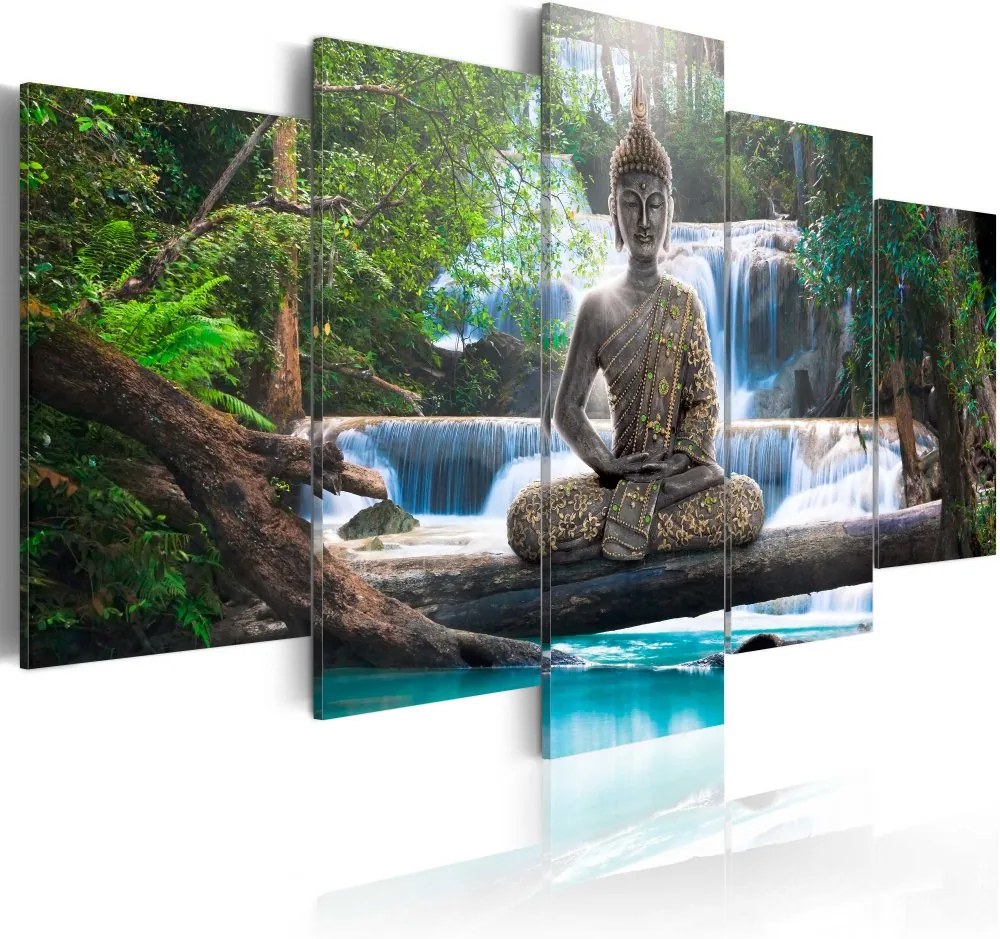 Obraz na plátne Bimago - Buddha and waterfall 100x50 cm