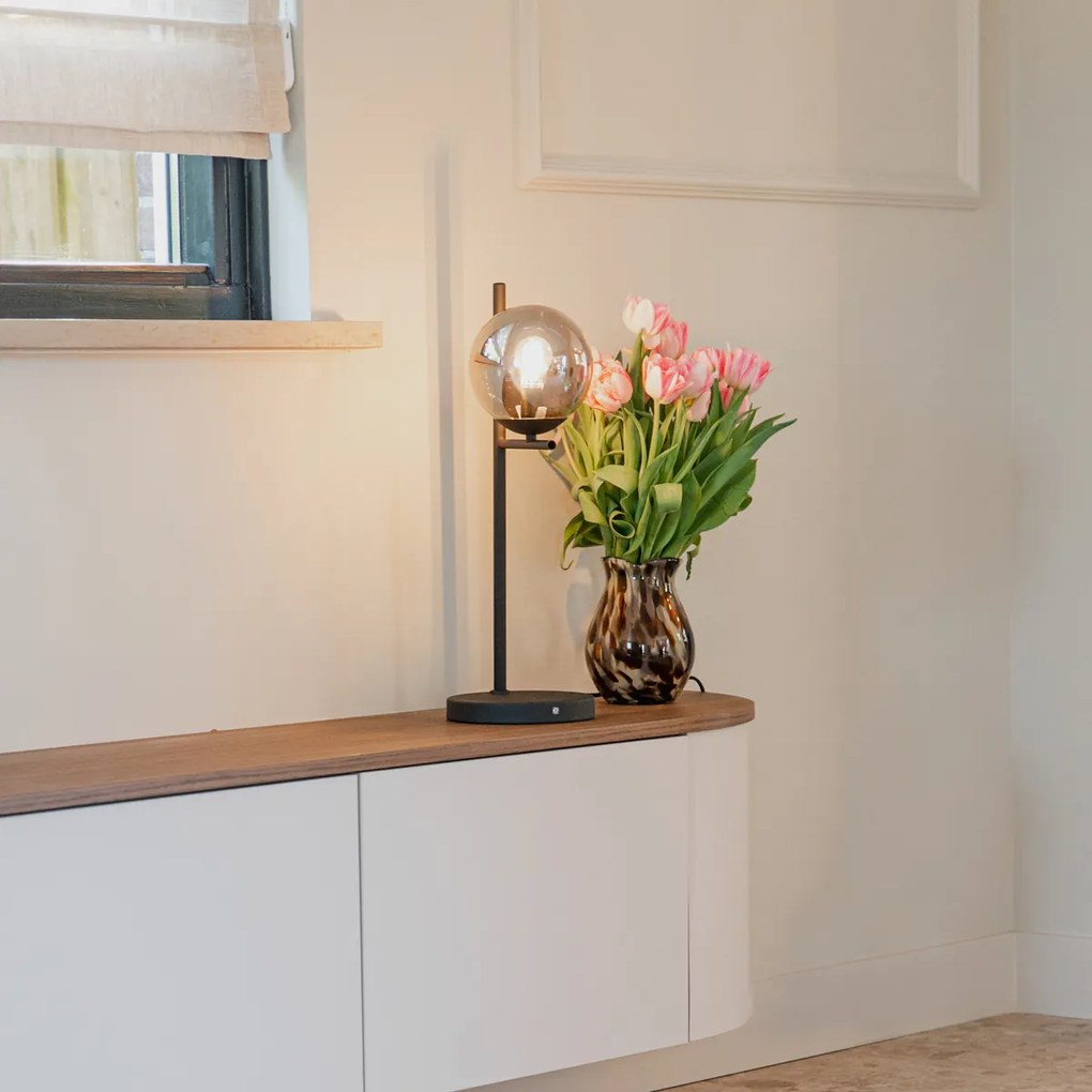 Art Deco stolná lampa čierna a dymové sklo - Flore