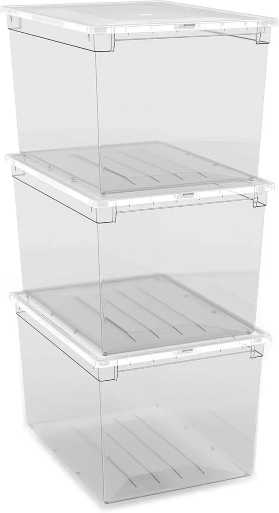 Úložný box s vekom, transparentný, na posteľnú bielizeň TERRY 52l - 38 x 52 x 31 cm