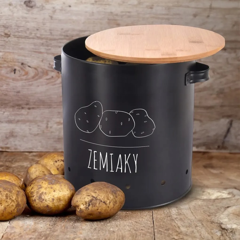 Orion Dóza na zemiaky, plech/bambus pr. 22,5 cm, BLACK SK