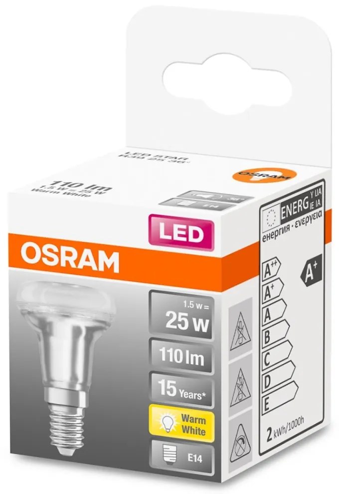 LED žiarovka E14 R39 1,5W = 25W 110lm 2700K Warm OSRAM Parathom