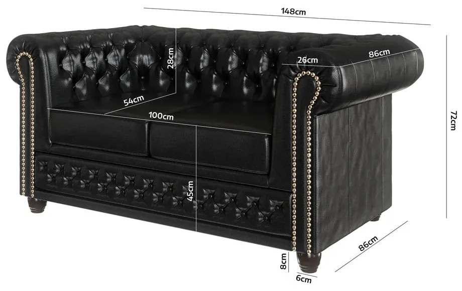 Čierna pohovka z imitácie kože 148 cm York - Ropez