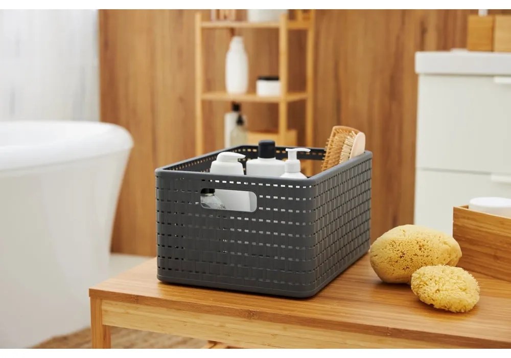Tmavosivý úložný košík z recyklovaného plastu Country - Rotho