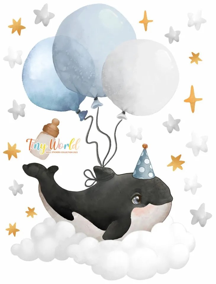 Gario Detská nálepka na stenu Tiny world - veľryba s balónmi