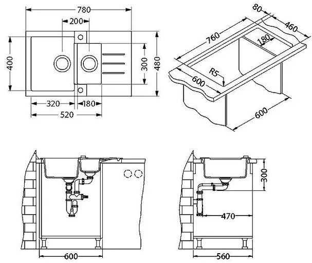 ALVEUS CZ ROCK 70 G- 55 béžová (780x480mm)+ pop- up sifon F
