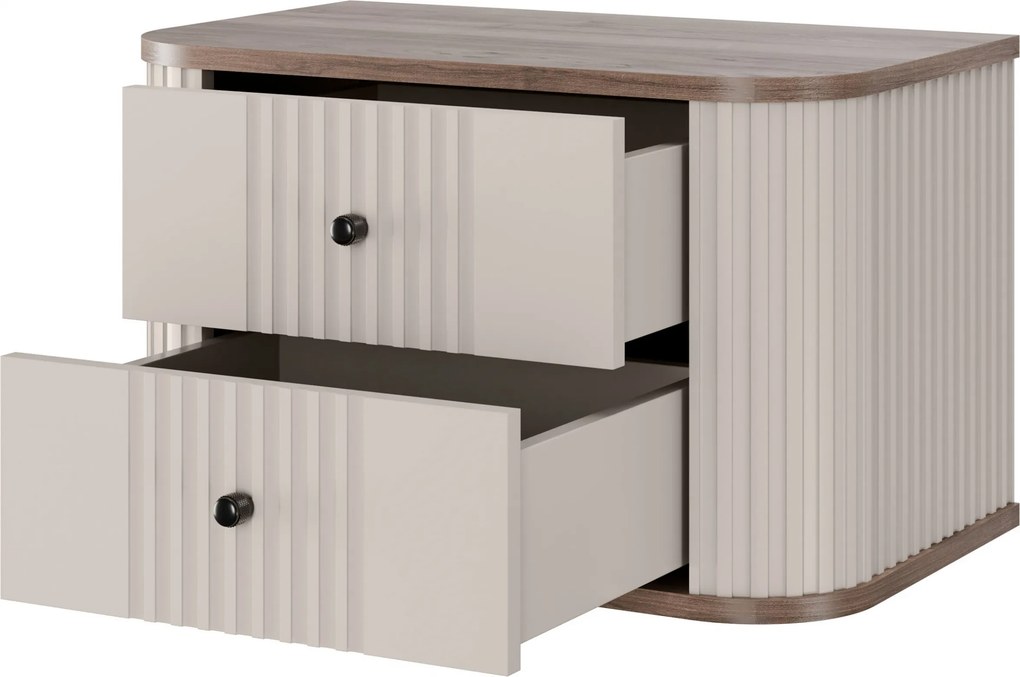 Závesná súprava nočných stolíkov Vesper 56 cm - kašmír / orech / čierne úchytky