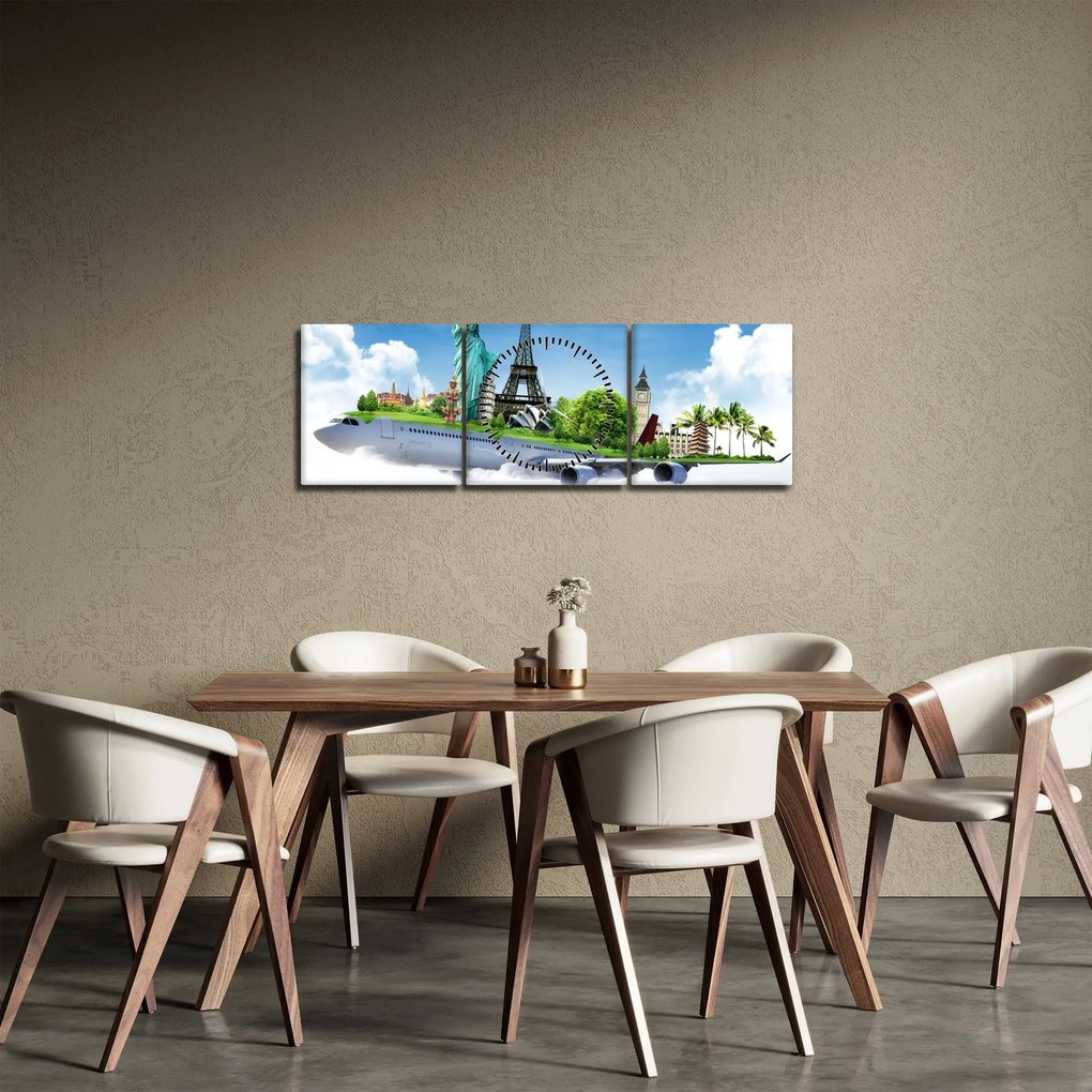 Obraz - Cesta okolo sveta (s hodinami) (90x30 cm)