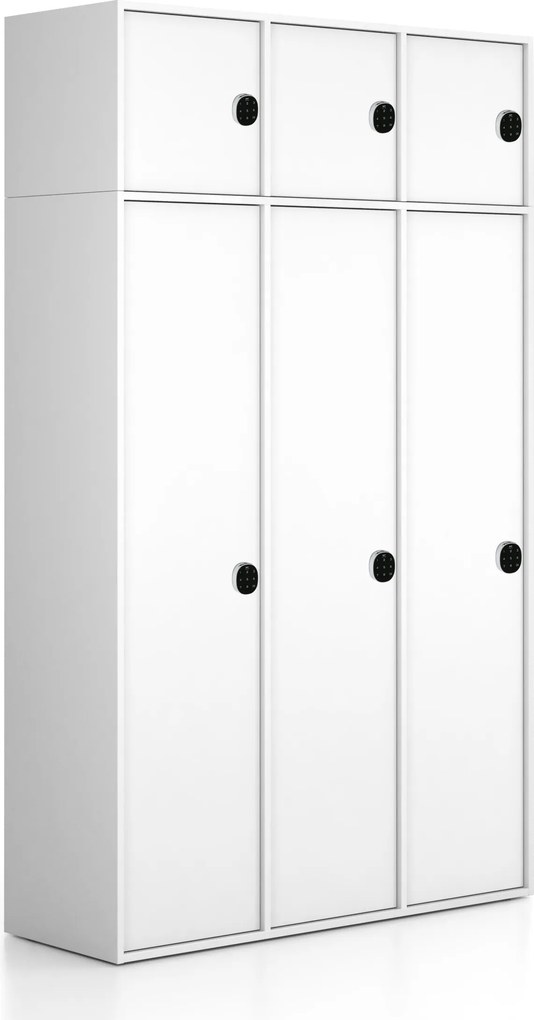 Nadstavba pre skrine FRAME, 3x dvere, 1299 x 450 x 427 mm, kódový zámok, biela