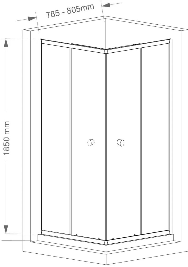 Aqualine Aqualine, AGGA štvorcová sprchová zástena 800x800mm, číre sklo, HLF808Y