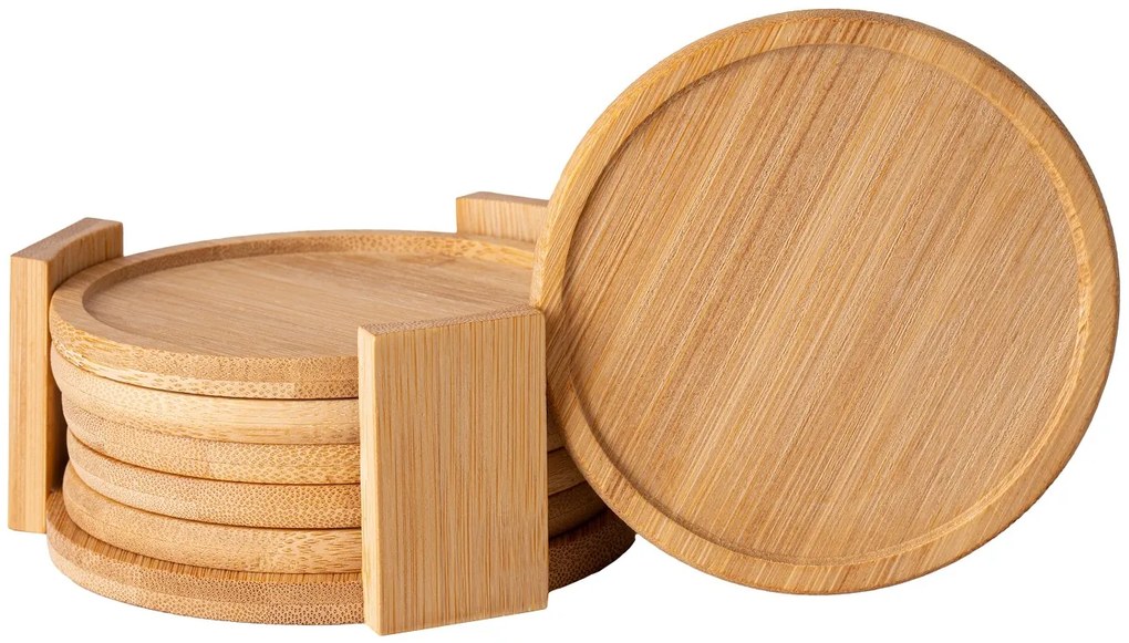 Sada bambusových podložiek pod poháre EMERALD – 6 kusov so stojanom