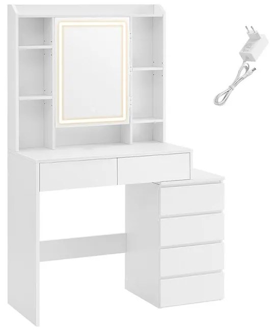 Toaletný stolík Vasagle Ginny 97 cm s LED osvetlením biely