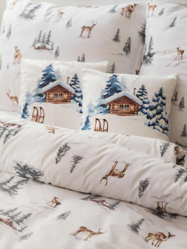 Vianočná obliečka na vankúš mikroplyš 40 × 40 cm - Zimná chalupa