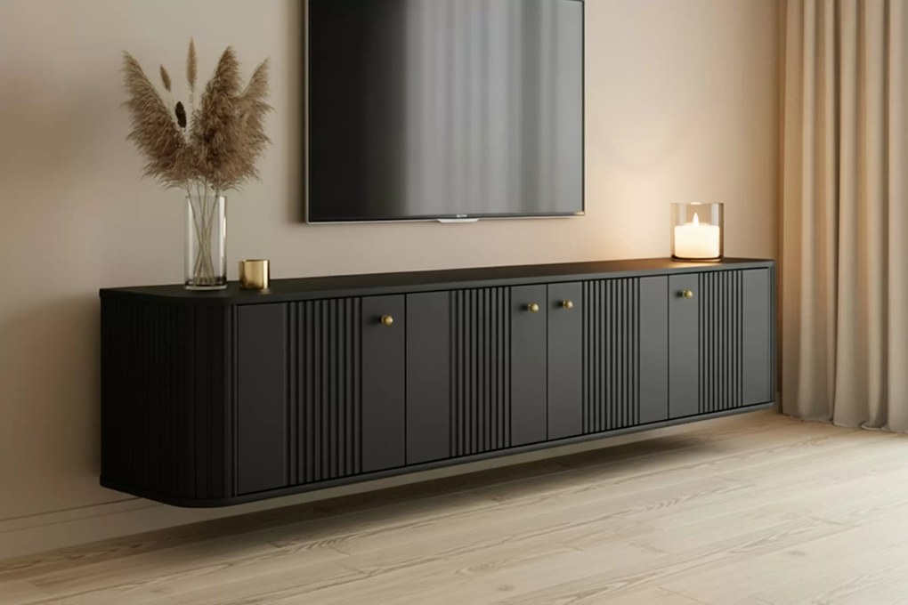 Závesný TV stolík Vespera 4D 187 cm - čierna / zlatá