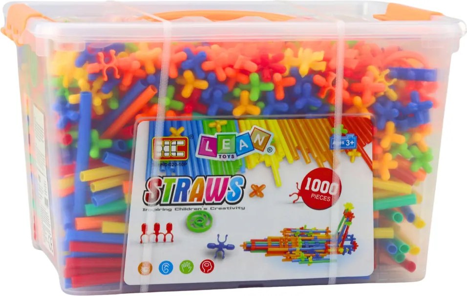 LEAN Toys Stavebné bloky Slamky 3D 4D V kufri Farebné 1000 el.