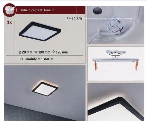 Paulmann 71000 - LED/11,2W Panel prisadený ATRIA 230V 3000K čierna