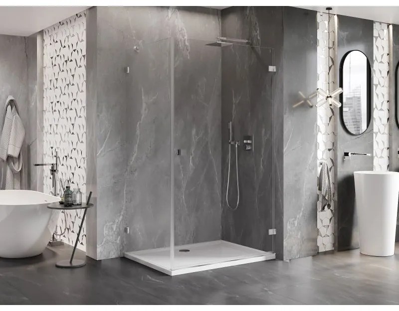 Mexen Lunar-B, pravostranný výklopný sprchový kút 95 x 90 cm, 8mm číre sklo, chrómový profil, 832-095-090-01-00-P