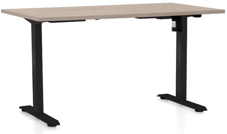 Výškovo nastaviteľný stôl OfficeTech A, 140 x 80 cm, čierna podnož, dub