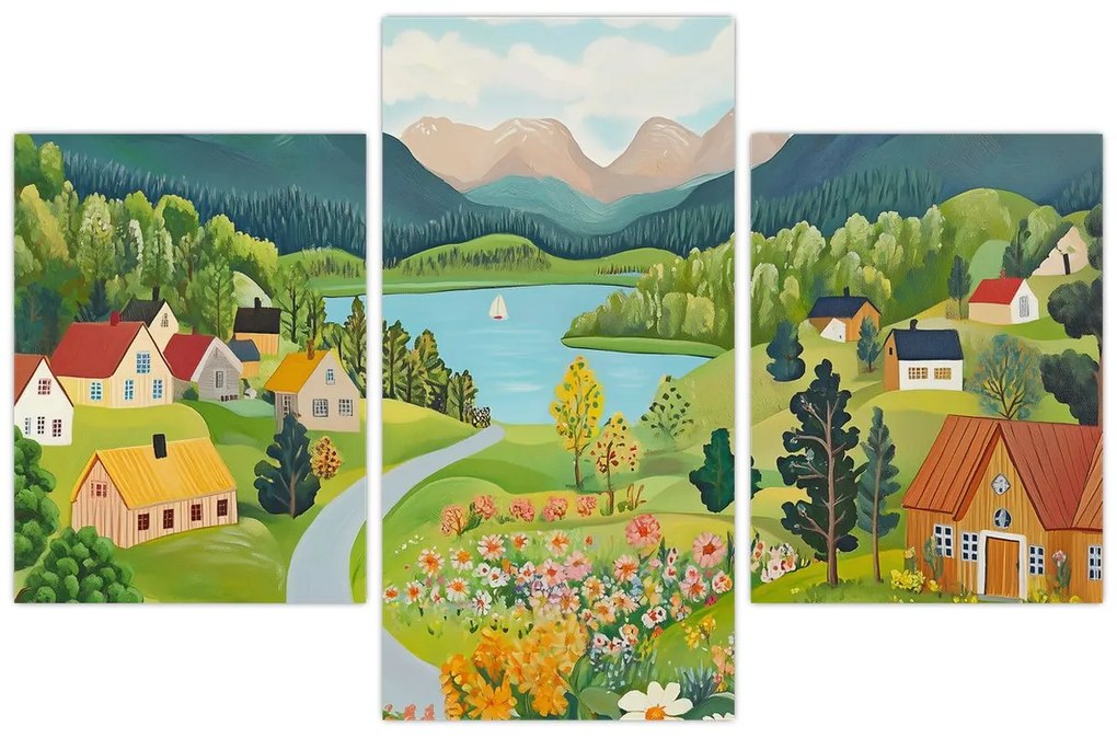 Obraz - Dedina v horách (90x60 cm)