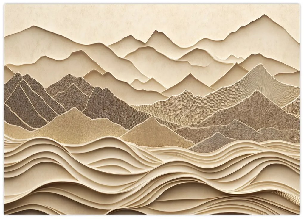 Sklenený obraz - 3D línia hôr (70x50 cm)