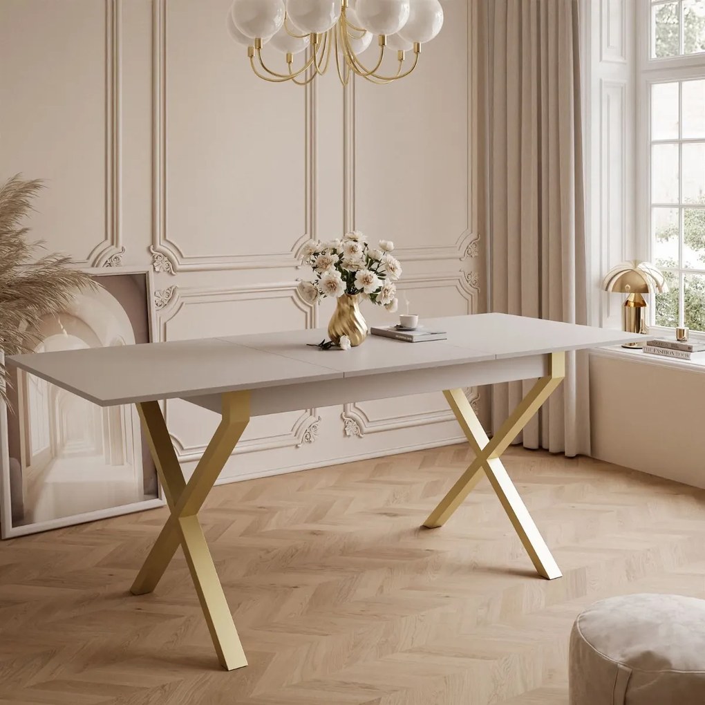 ROZKLADACÍ JEDÁLENSKÝ STÔL DANILO KAŠMÍR + ZLATÉ X NOHY 140 / 195 cm