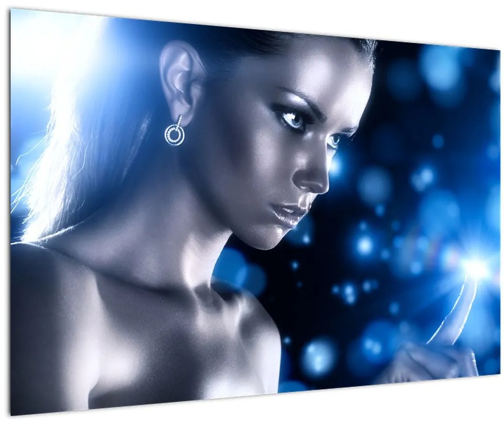 Obraz ženy v modrom lesku (90x60 cm)