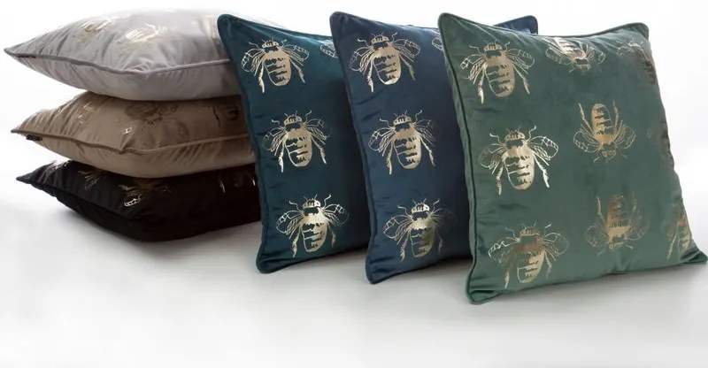 EUROFIRANY Obliečka na vankúš z potlačeného zamatu, zdobená ozdobným lemom 45 cm x 45 cm modrá 100 % polyester
