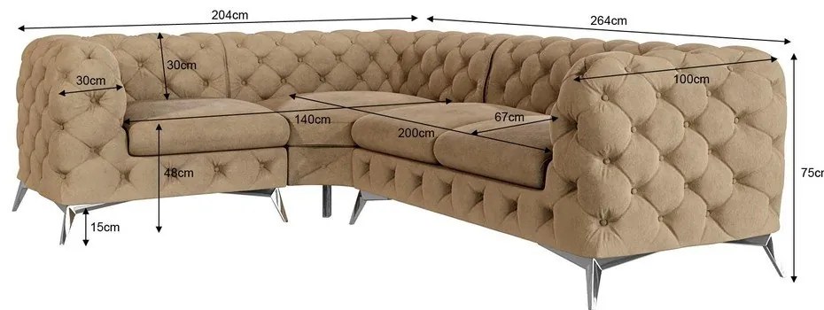 Svetlohnedá zamatová rohová pohovka (ľavý roh/do L) Chelsea – Ropez