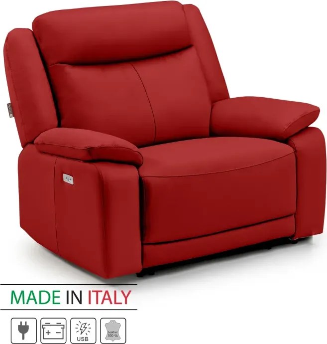 Kožené kreslo CONTINENTAL s elektrickou funkciou relax 1P, elektrické + aku, červená (rosso 304)