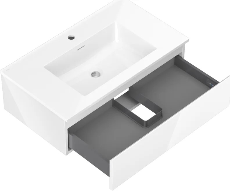Mexen Orio, kúpeľňová skrinka 80 cm s umývadlom Otis, 1 zásuvka, biela lesklá, 91A10-08023-1-BF00-W18M00