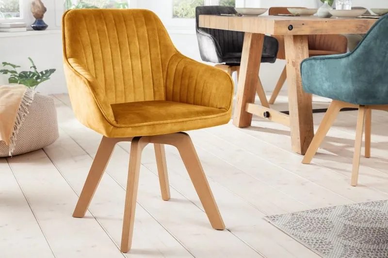 Invicta Interior -  Otočná dizajnová stolička LIVORNO, horčicovo zltá, zamat