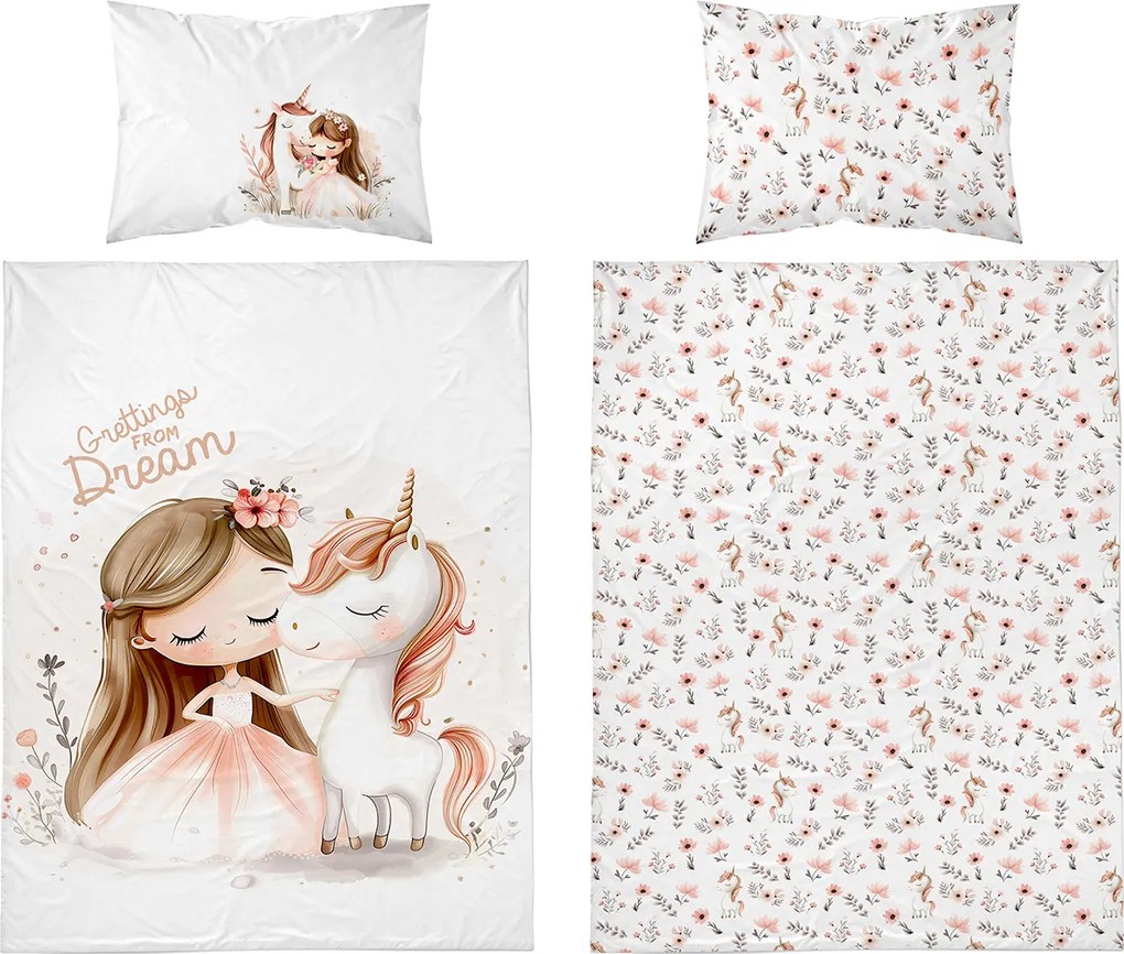 Detexpol Obliečky do postieľky 100x135 + 40x60 cm - Jednorožec zo sna