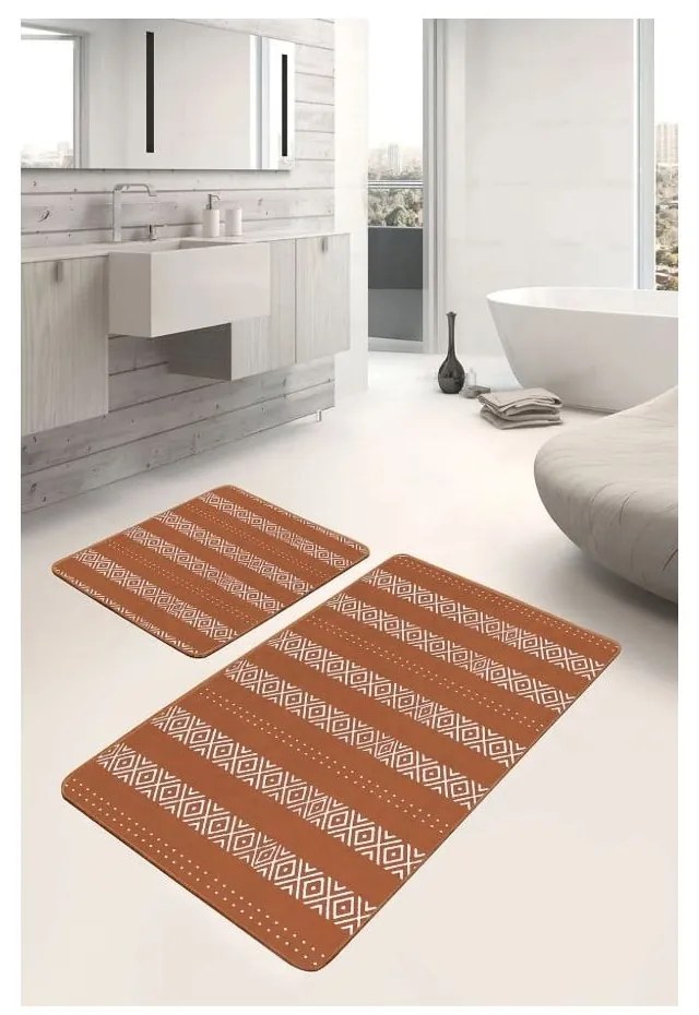 Hnedé zamatové kúpeľňové predložky v súprave 2 ks 60x100 cm – Mila Home