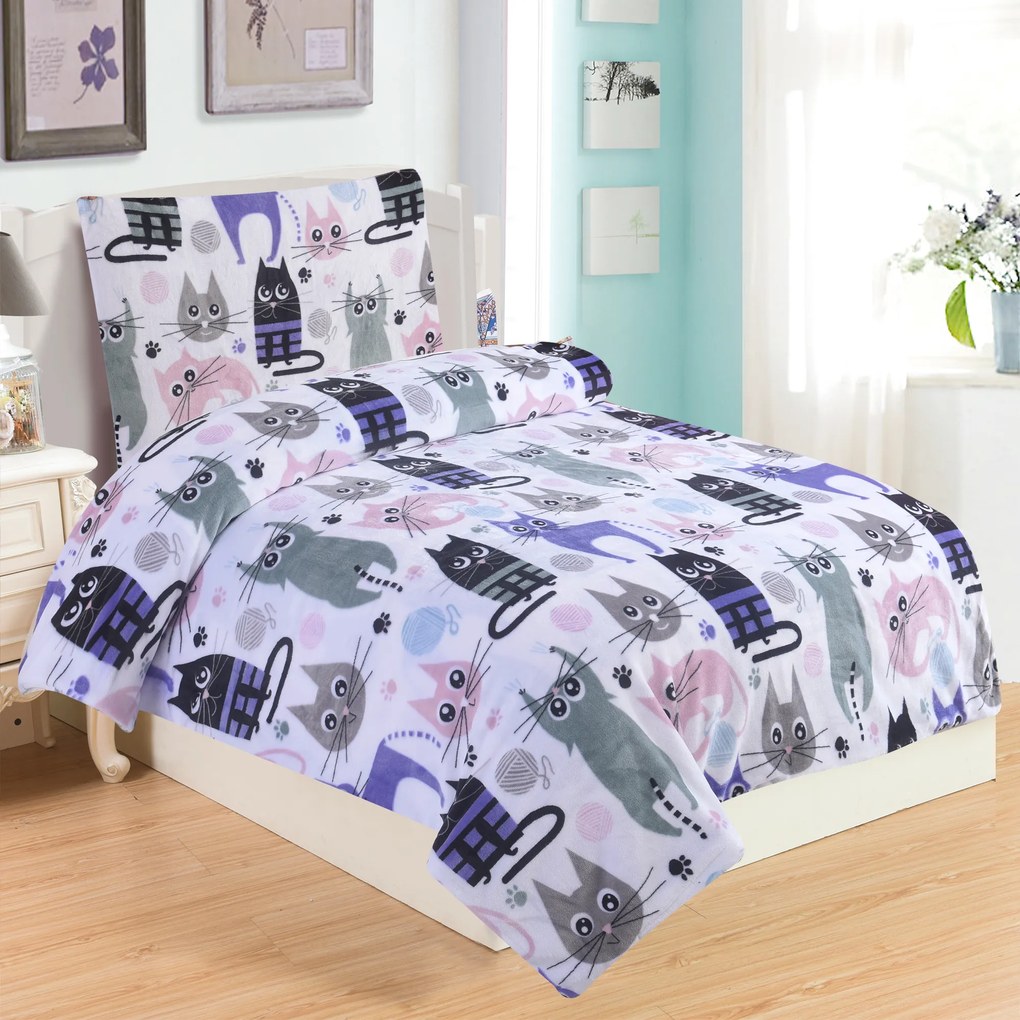 JAHU 2-dielna sada posteľných obliečok Mačka mix farieb 140 × 200 cm