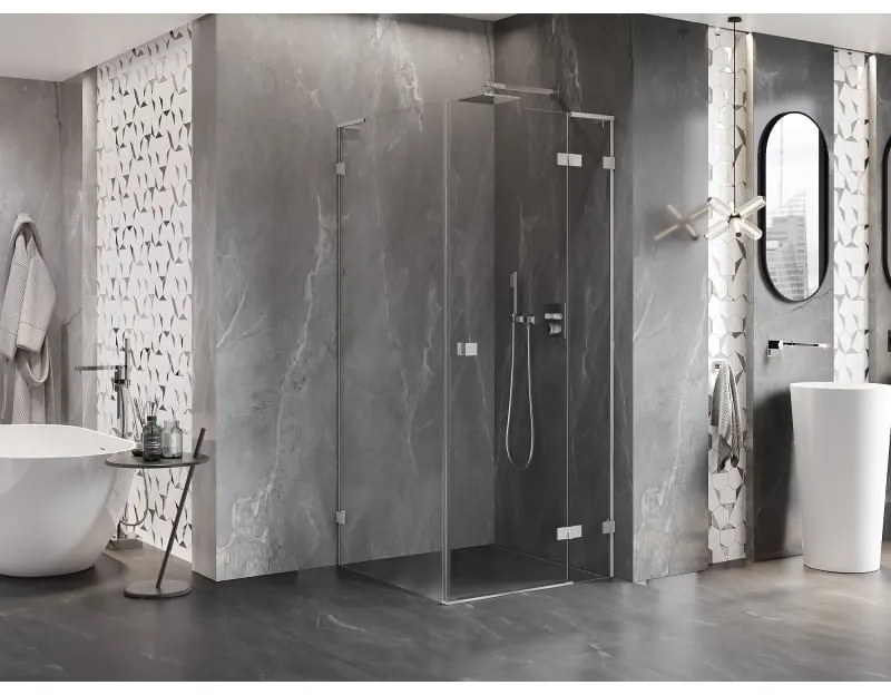 Mexen Lunar, L výklopný sprchový kút pravý 80 x 80 cm, 8mm číre sklo, oceľový profil, 834L-080-080-97-00-P