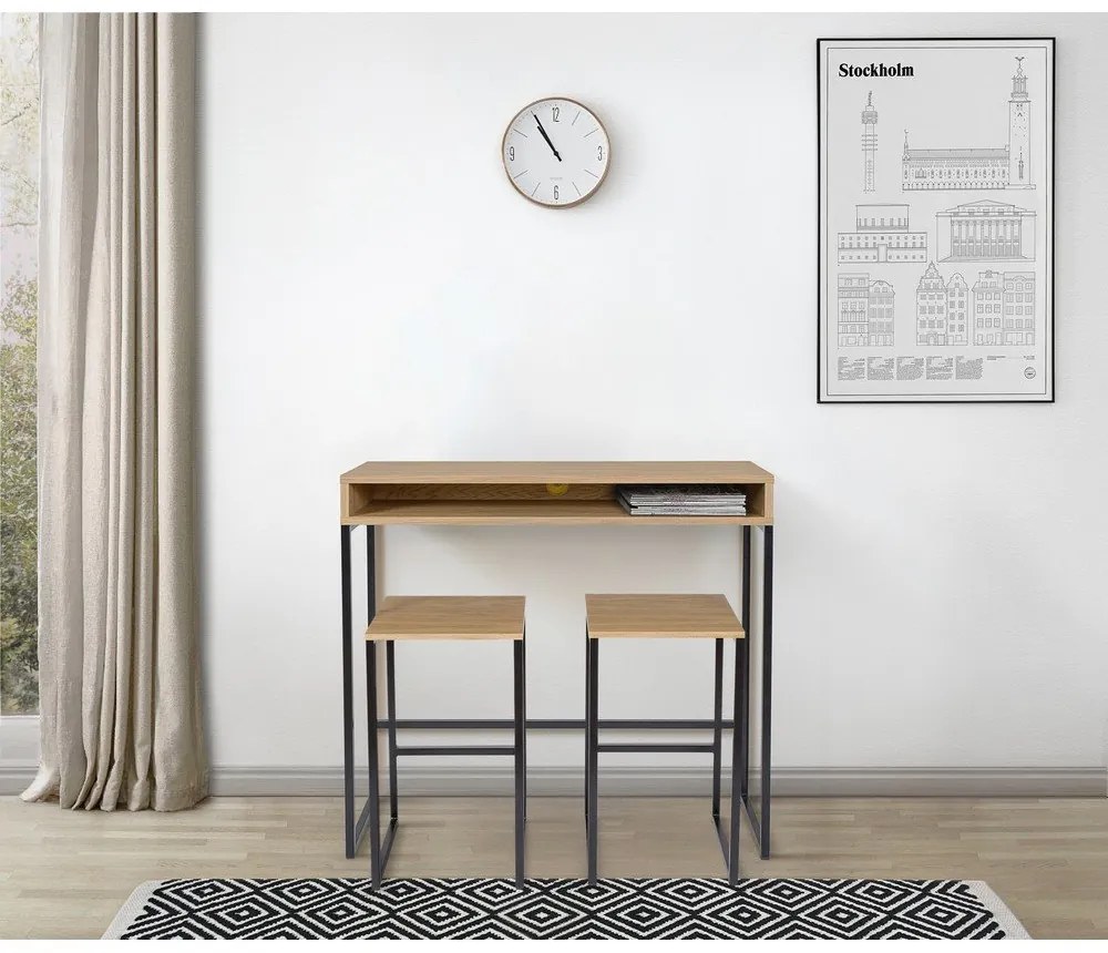 Čierna/v prírodnej farbe barová stolička v dekore duba Frame – Woodman