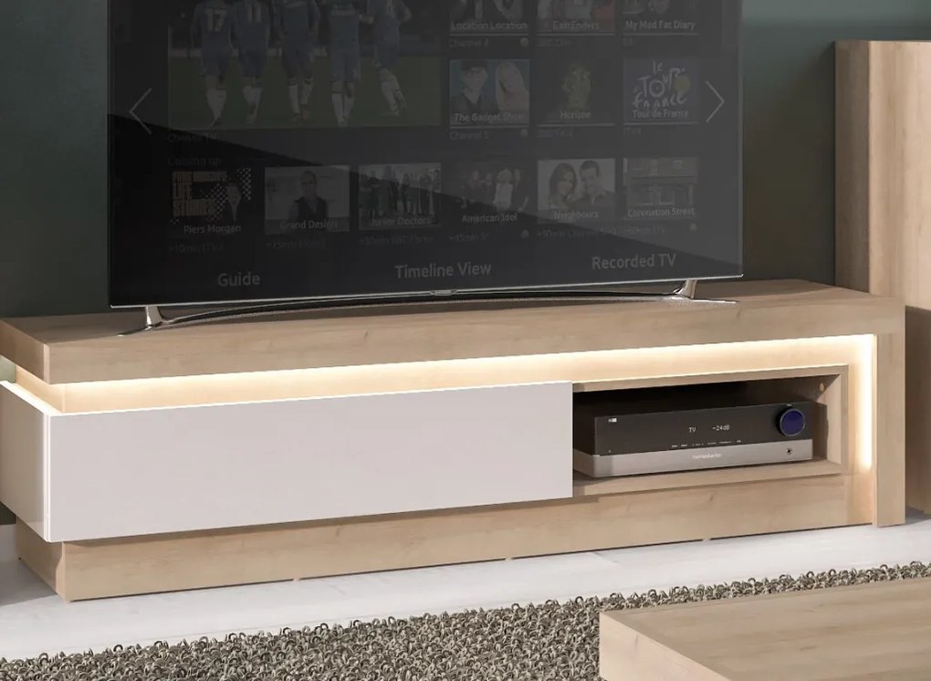 Obývacia stena Lyon, dub riviéra/biela lesk, s osvetlením