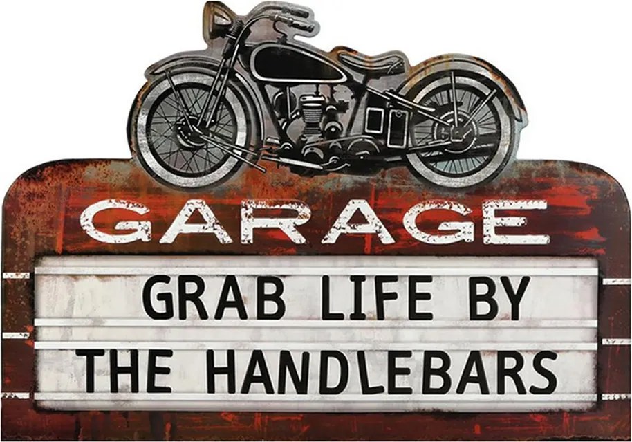 Nástenná kovová ceduľa s motorkou Garage - 50*1*35 cm