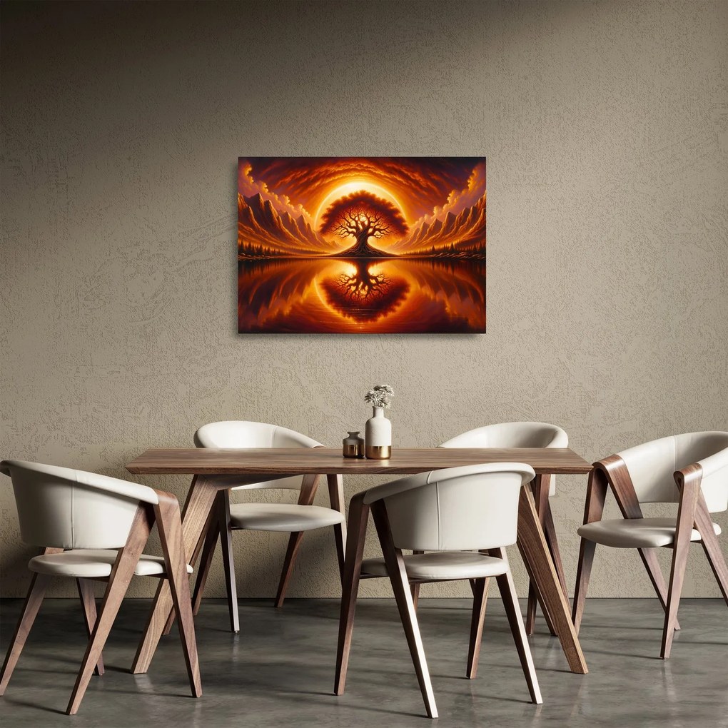 Sklenený obraz – Strom v krvavom slnku (70x50 cm)