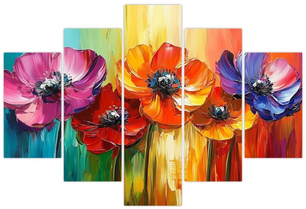 Obraz - Päť pestrofarebných kvetov (150x105 cm)